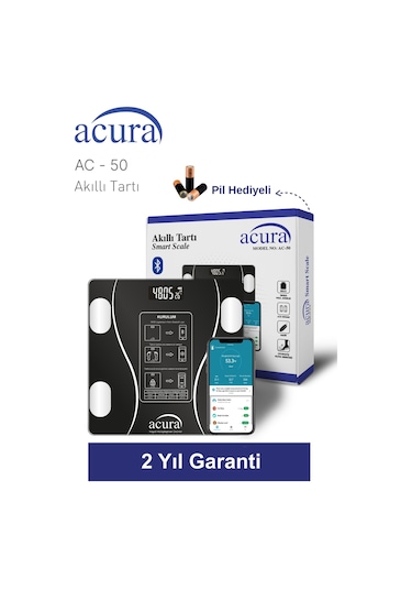 Acura Ac-50 Ce Onaylı Yağ, Su, Kas Ve Kilo Ölçer Akıllı Tartı