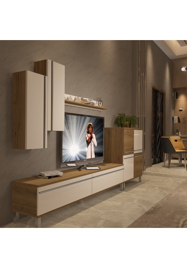 Decoraktiv Eko 6 Mdf Std Krom Ayaklı Tv Ünitesi Tv Sehpası Pera - Beyaz