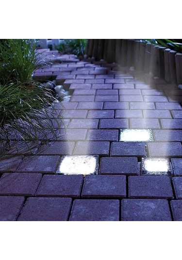 Powermaster Solar Güneş Enerjili Ledli Mavi Tuğla Taş Görünümlü Zemin Duvar Dekorasyon Bahçe Aydınlatması Dekoratif