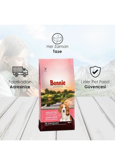 Bonnie Kuzu Etli ve Pirinçli Yetişkin Köpek Maması 15 KG