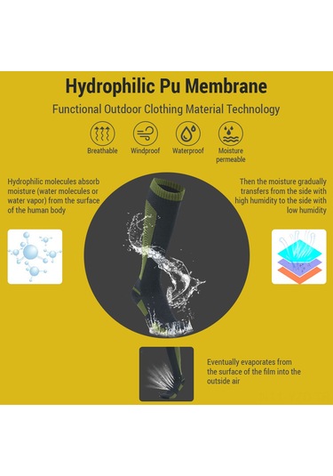 Yuntech01 Su Geçirmez Uzun Konçlu Çorap - Yürüyüş, Kamp, Kayak İçin Nefes Alabilir Ve Dayanıklı Yeşil, M Yeşil