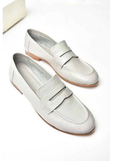 Fox Shoess944007803 Gri Hakiki Deri Kadın Babet Gri