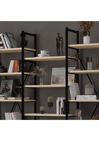 6 Raflı Metal Kitaplık Üç Modül-metalk03-akça Ağaç