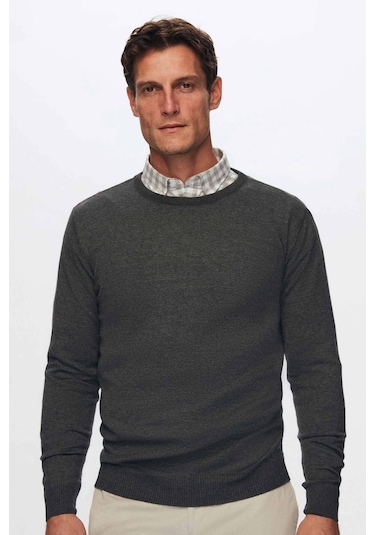 Regular Fit Antrasit Tüylenme Yapmayan Bisiklet Yaka Triko Kazak Antrasit