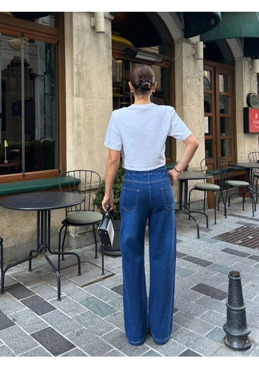 Shevega Kadın Lacivert Bel Lastikli Bol Paça Pantolon Lacivert