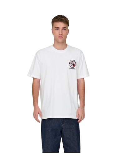 Only Erkek Popeye Regular Kısa Kollu Tişört 22029521 Beyaz