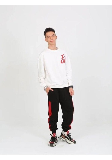 Çocuk I'm Ok Yazılı 2 İplik Sweatshirt-15233 Ekru