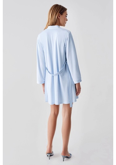 Freshness 324 Kadın 4'lü Sabahlıklı Şorlu Pijama Takımı Mavi