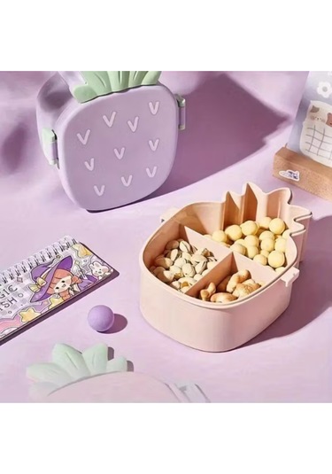 Ananas Görünümlü Çocuk Beslenme Çantası 3 Bölmeli Taşınabilir Yemek Kabı Mor