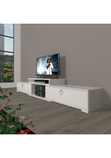 Decoraktiv Flex 4 Mdf Gold Tv Ünitesi Tv Sehpası Beyaz
