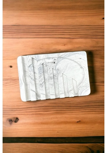 Betonmall Mermer Desenli Banyo Mutfak Tuvalet Beton Katı Sabunluk Su Giderli 8x13 Cm - Beyaz Beyaz