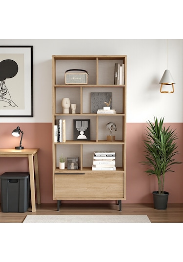 Robin Home Dekoratif Kitaplık Raf Metal Ayaklı 176cm Kapaklı Sepet Kahverengi