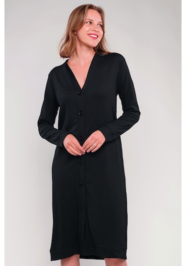 Gabria Ön Düğmeli Seul Uzun Hırka Siyah