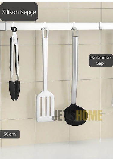 Silikon Kepçe Paslanmaz Saplı Servis Kepçesi Siyah 30 Cm