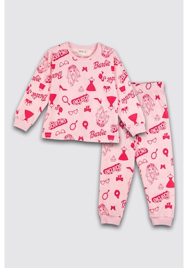 Zuzunga Barbie Desenli %100 Pamuk Kız Çocuk Pijama Takımı Pembe
