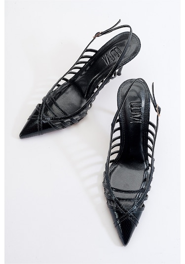 Luvishoes Gesto Siyah Desenli Kadın Topuklu Ayakkabı Siyah