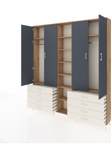 Arges Dolap 10 Raflı 8 Çekmeceli 2 Askılı 220x30x243 Çam-antrasit/aytaşı Antrasıt/aytası