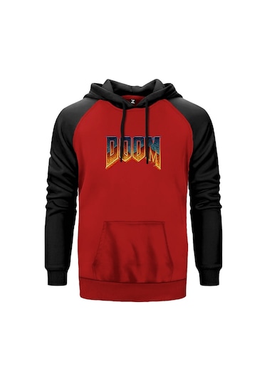 Doom Vintage Kırmızı Reglan Kol Unisex Sweatshirt Hoodie Kırmızı