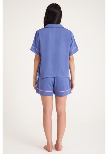 Dream Gri Mavi 4 Lü Viskon Pijama Takım Seti Mavi