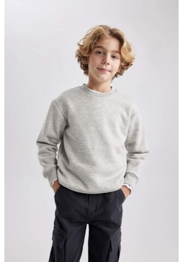 DeFacto Erkek Çocuk Bisiklet Yaka Basic Düz Sweatshirt B7772A8NSGR210 Gri
