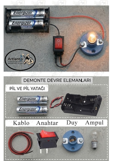 Paralel Basit Elektrik Devresi 1 Paket Deney Seti Eğitici Elektrik Devresi Duy Ampul Anahtar Pil Yatağı