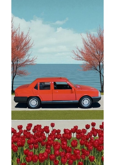 Nostaljik Metal Çek Bırak Kırmızı Tofaş Şahin Araba Kapılar Açılır Diğer