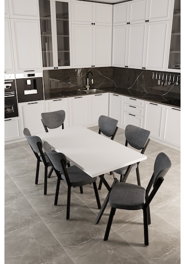 Elma 6 Kişilik Mutfak Yemek Masa Takımı Gri