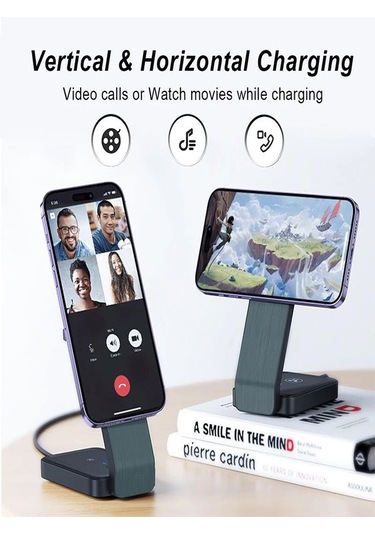 Çelikwork AW18 3 İn1 15 W Mıknatıslı Kablosuz Şarj Standı Beyaz