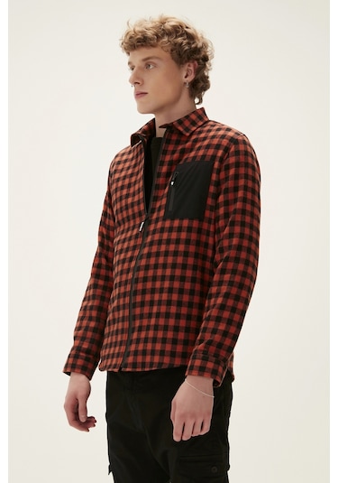 Bad Bear Liam Shirt Turuncu Kareli Fermuarlı Erkek Gömlek-turuncu Turuncu