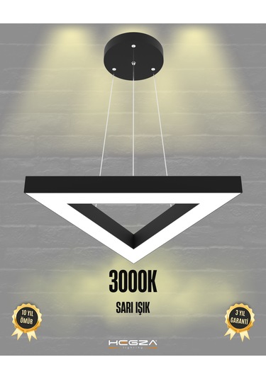 Trian Siyah Kasa, Sarı Işık Modern Sarkıt Led Avize Siyah