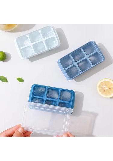Hombey Mutfak Silikon Buzluk 6 Lü Kapaklı Sabit Tabanlı Yiyecek Dereceli Buz Cube Mouldu - Mavi Çok Renkli