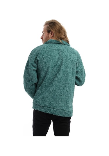 Erkek Kıvırcık Peluş Cıt Cıt Kapamalı Oversizeceket Petrol