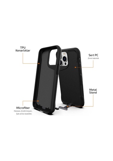 Apple Uyumlu iPhone 15 Pro Kılıf Airbag Kenarlı T-max Mat Standlı Kılıf