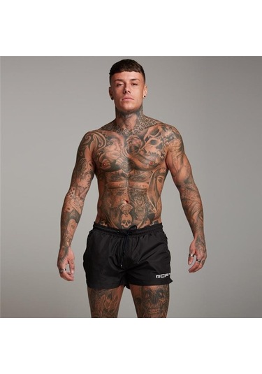 Siyah Muscleguys Erkek Baskı İnce Plaj Şort Nefes Alabilir Ve Ter Tutmaz Polyester Sweatshort Spor Salonu Fitness Şort Vücut Geliştirme Elastik Bel Siyah