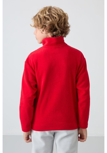Tommy Life Kırmızı Kalın Yumuşak Dokulu Standart Fit Nakışlı Polar Erkek Çocuk Sweatshirt - 11221 Kırmızı
