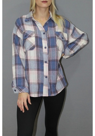 Saklımoda Oversize Ekose Gömlek Mavi - 4686.140 Çok Renkli