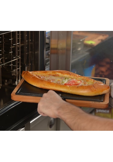 Lava Döküm Ölçü 22x33 CM Ahşap ve Döküm Demir Hot Plate Servis Tahtası