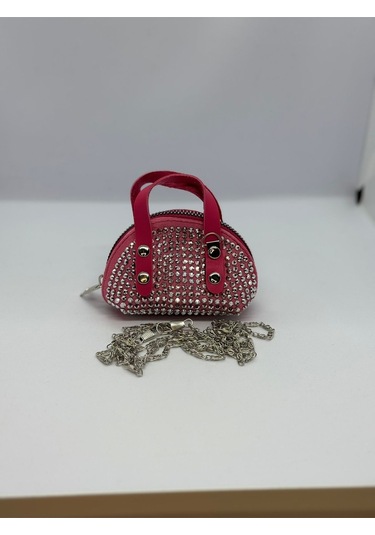 Taşlı Mini Çapraz Askılı Çanta Pembe