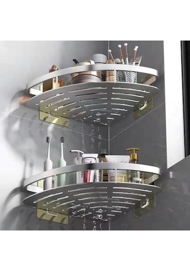 Siyah Hiçbir Matkap Banyo Rafları Duvara Montaj Köşe Duş Raf Şampuan Depolama Raf Tutucular Mutfak Siyah