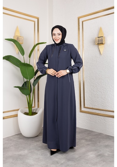 Biyeli Şerit Metal Aksesuar Detaylı Ferace / Antrasit - F0144 Antrasit