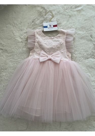 Kelebek Robalı Tarlatanlı Elbise Pembe