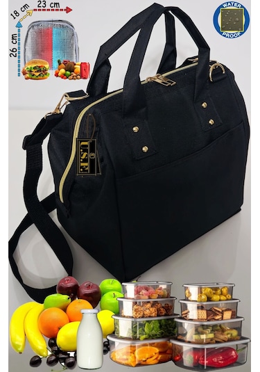 Anne Bebek Askılı Taşıma Çantası Isı Yalıtımlı Termal Yemek, Mama, Beslenme, Gıda Çantası Siyah