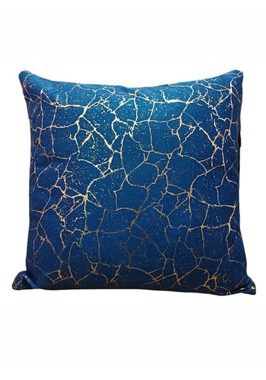 Altın Varak Desenli Dekorafit Tekli Kırlent Kılıfı 42x42 Cm Şık Ve Zarif Tasarım Lacivert