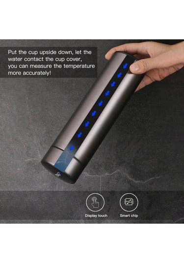 Xiyyadms 470ml Siyah 304 Paslanmaz Çelik Vakumlu Isı Saklama Bardak - Akıllı Sıcaklık Ölçüm Özelliği