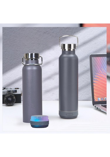 Bluetooth Hoparlörlü Paslanmaz Çelik Termos 600 Ml-çift Katmanlı Gri