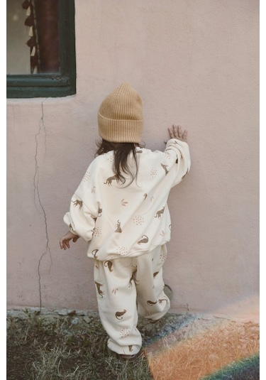 Leopar Baskılı Eşofman Takımı Krem