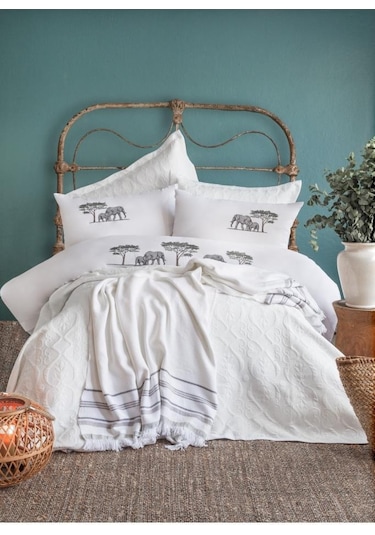 Apricitas Home Çift Kişilik Yatak Örtülü Nevresim Set Aleph White