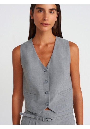 Dilvin 60562 Kısa Özel Dikim Yelek Açık Gri
