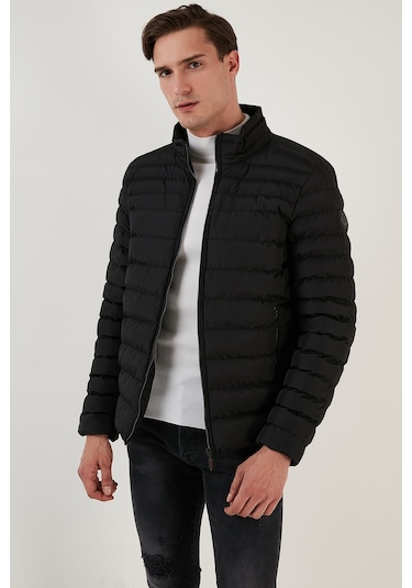 Buratti Dik Yaka Fermuarlı Cepli Slim Fit Şişme Erkek Mont 649002 Siyah