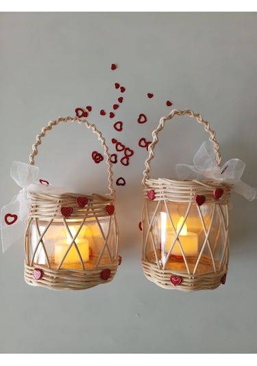 Love Mumluk 2'li Beyaz Tül Ve Kırmızı Kalp Arajmanlı